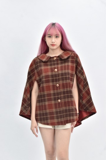 (L) 【趙小僑私服】fashion格紋披肩棕色外套