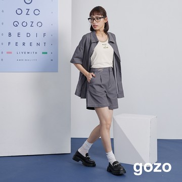 【gozo】率性車線腰頭剪接短褲(灰色/綠色_M/L) | 女裝 修身 百搭