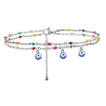 RJ New York 靈動惡魔之眼七彩小鈴鐺鈦鋼腳鍊(2色可選)