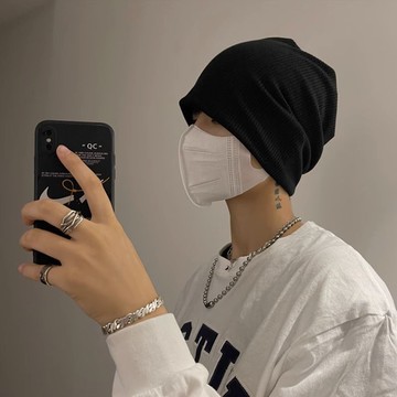 男士針織帽毛線帽 黑色帽子男春秋毛線帽冷帽大頭圍包頭帽針織帽冬天保暖堆堆帽男士