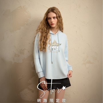 SO NICE 閃耀星星亮片落肩寬鬆版空氣棉連帽上衣｜黑/粉/淺藍｜STAR｜都會時尚女裝【3554F020】