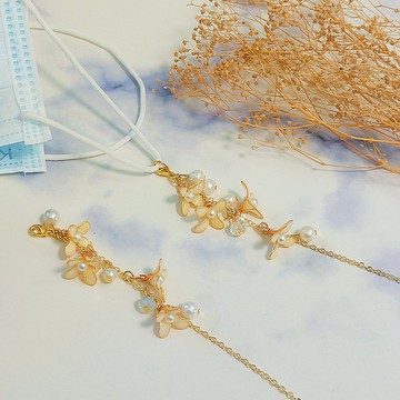 好俐落金款樹脂花實用時尚珍珠水晶多用途鍊/口罩鍊/項鍊/手鍊