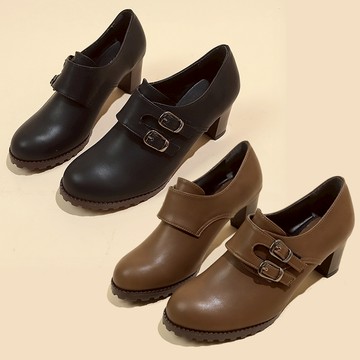 白鳥麗子 [現貨快出] 踝靴 訂製款 MIT皮革釦環魔鬼氈粗跟圓頭短靴