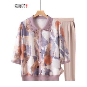 (免運)媽媽裝夏裝冰絲T恤新款中老年人衣服女太太上衣奶奶裝春夏季套裝