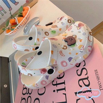 luyu💗低價下殺💗洞洞鞋女ins潮防滑厚底可愛少女心花園學生包頭涼鞋沙灘鞋外穿