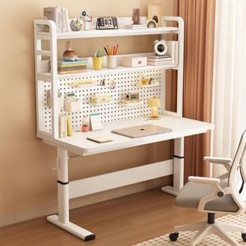 【匠俱】實木洞洞板升降電腦桌 140x60x166cm 學習寫字桌 書桌書架一體桌子 工作桌