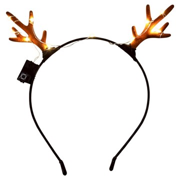 LED咖啡鹿角髮箍 聖誕髮飾  暖白燈  1個