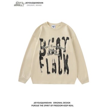 美式潮牌字母涂鴉印花衛衣麂皮絨休閑情侶裝寬松Oversize上衣t恤