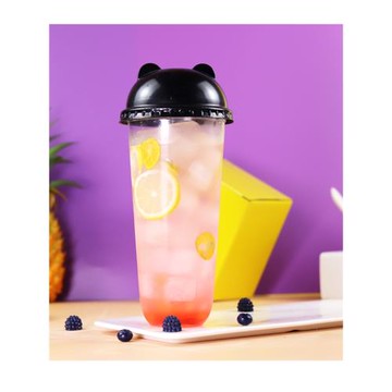網紅U型一次性塑料杯子奶茶奶油圣代冰淇淋波波杯檸檬茶360500ML