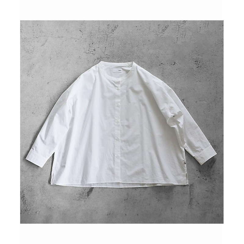 HUIS ハウス オーガニックコットンバンドカラーワイドブラウス 白 U104