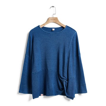 江戶勝｜女裝｜扭結造型鬆餅格寬版八分袖T恤