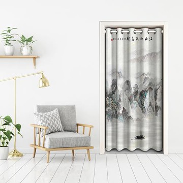 【傢飾美】古韵山水打孔式長門簾150x200cm