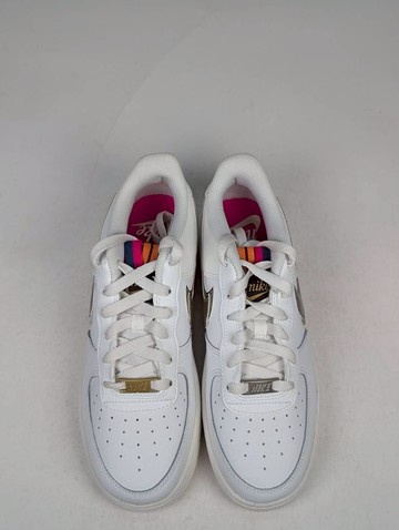 微瑕疵-左腳外側明顯刮痕 DH9595-001 7Y Nike Air Force 1 1s Double Up On The Pull Tabs Swooshes 雙層勾勾 米白 金 女款