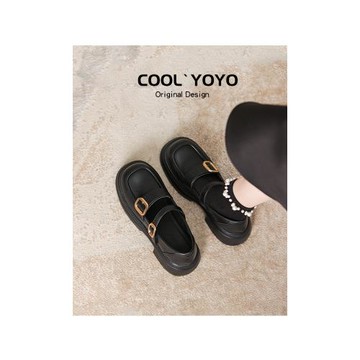 真皮黑色小皮鞋女2024春秋新款瑪麗珍單鞋子配裙子淺口厚底樂福鞋