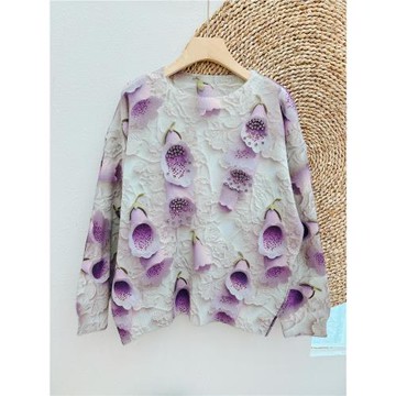 重工釘珠印花減齡毛衣女裝上衣 秋冬新款圓領慵懶風針織衫打底衫