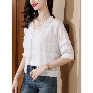 白色防曬衣女短款夏季2025年新款外搭薄款長袖外套百搭寬松防曬服