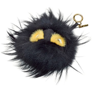 FENDI  Grimmy BAG BUG 系列黑拼黃眼狐狸毛絨吊飾/掛飾(黑色/黃)