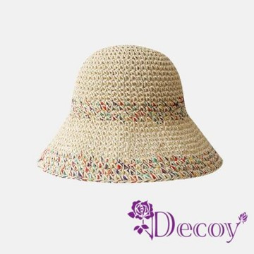 【Decoy】彩虹草編 日韓防曬遮陽小圓盆漁夫帽/米色