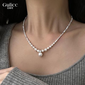 Gulicc 不規則 碎銀子 珍珠 項鍊(項鍊 頸鍊 鎖骨鍊 韓系 飾品 生日禮物 雙11 聖誕節)