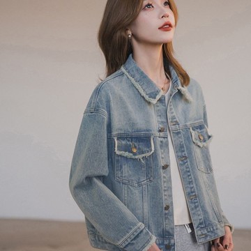 衣時尚 上衣 牛仔外套 夾克 牛仔衫 M-2XL新款毛邊翻領復古短款牛仔外套百搭開衫夾克寬鬆上衣-6349.