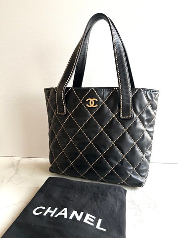 稀有中古包 Chanel Vivian黑色皮革托特包 單肩包 側背包 古著包