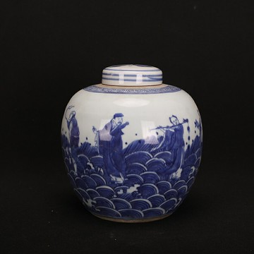 清晚期青花八仙罐壇子民窯瓷器仿古瓷器中式裝飾收藏擺件