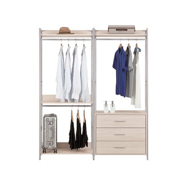 Boden-柯西5.3尺多功能開放式收納組合衣櫃(2.7尺雙吊桿+2.7尺三抽)-160x44x191cm