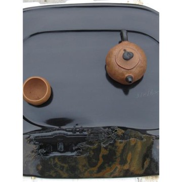 歙硯龍尾硯石材料簡約中式茶盤禪意復古高端茶臺魚子硯臺排水茶海