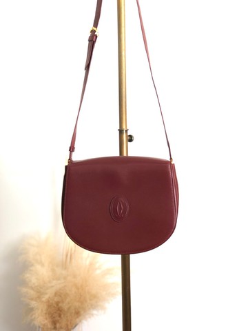 【 日本直送 名牌中古包 】Cartier 卡地亞 Must de Cartier 系列 側背包 酒紅色 皮革 vintage 古董 7wd85j