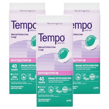 韓國 Tempo 天然純棉護墊 加長型  17.5cm  40片  3包