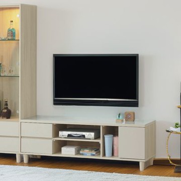 文創集  蒲田6尺岩板單門二抽電視櫃(面板皮革紋耐磨處理)-180x40x50cm免組