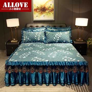 夾棉加厚蕾絲床裙床罩式磨毛床套防滑席夢思保護套1.8m床