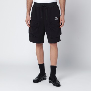 Black cotton-blend cargo shorts