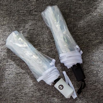 木柄輕奢透明可折疊全自動雨傘三折傘折疊傘復古風道具網紅小清新