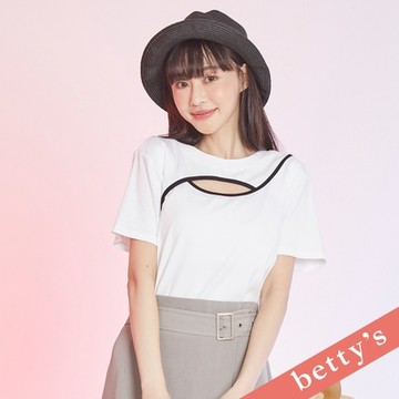 betty’s貝蒂思  胸前交叉開口滾邊短袖T-shirt(白色)
