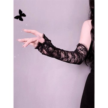 lolita手袖長款蕾絲手套女洛麗塔防曬袖套辣妹性感露指手臂袖薄款
