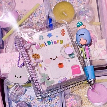 可愛風手賬必備✨網紅手賬本筆記本子迷你三孔活頁本透明手帳小仙女可愛日記手杖本