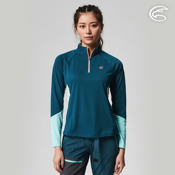 ADISI 女UPF50+防曬抑菌半門襟長袖排汗衣AL2211028 (S-2XL) 蒼青 / 吸濕排汗 彈性 抗紫外線 大和抗菌 防臭加工