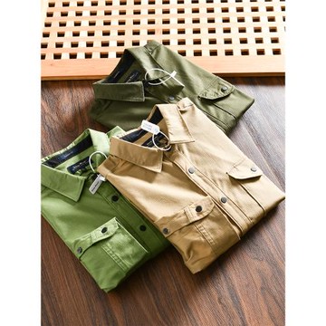 美式復古！抗撕裂格紋！外貿男士新款日系工裝翻領休閑長袖襯衫秋