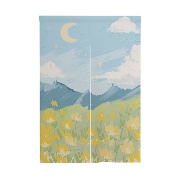 歐楓居家 清新油畫風日式棉麻門簾85x150cm(長門簾/免打孔穿桿門簾/日式門簾)
