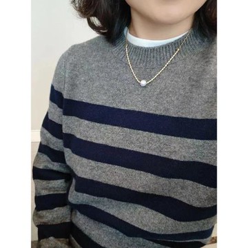 小禾同款條紋圓領100純山羊絨衫女歐貨高端秋冬拼色針織打底毛衣