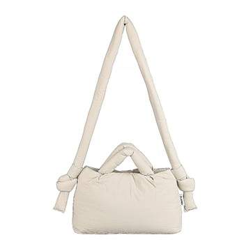 OLEND MINIONA白標黑字LOGO輕盈尼龍吸釦手提斜背包(小/沙灰白)