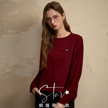 SO NICE 簡約下襬抽繩寬鬆版造型空氣布上衣｜黑/暗紅｜STAR｜都會時尚女裝【9354F001】