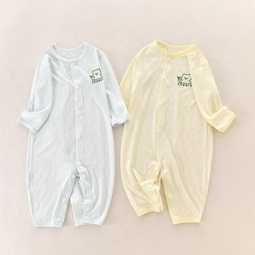 嬰兒連體衣薄款夏裝男女寶寶竹纖維長袖睡衣新生兒衣服哈衣爬服鑫弘-萌寶童裝可開發票