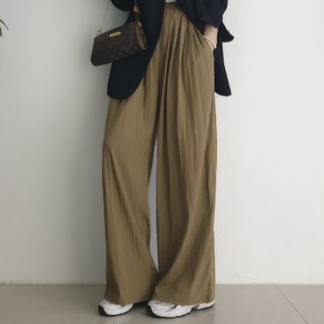 MOCO韓版chic簡約小眾鬆緊腰口袋寬鬆純色百搭收褶舒適薄款闊腿褲休閒長褲