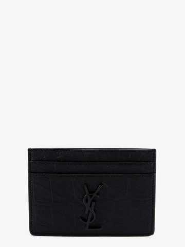 Leather card holder with frontal monogram - SAINT LAURENT - gender_Man