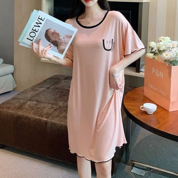 300斤大碼睡裙女胖MM夏季薄款冰絲短袖女士睡衣裙夏天涼感家居服可愛睡裙韓版睡裙女生睡裙短袖睡裙家居服睡裙