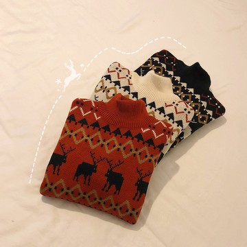 FINDSENSE品牌 秋冬季 新款 韓國 嘻哈  個性 長袖 運動 半高領 寬鬆顯瘦 針織衫  時尚 潮流上衣