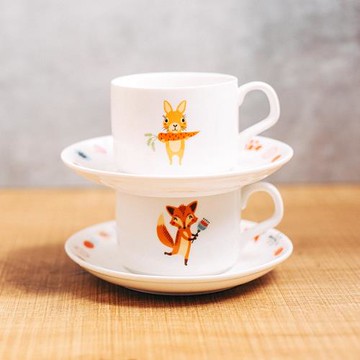 非非新骨瓷咖啡杯碟兔子狐貍卡通家用杯子陶瓷杯子情侶咖啡杯套裝
