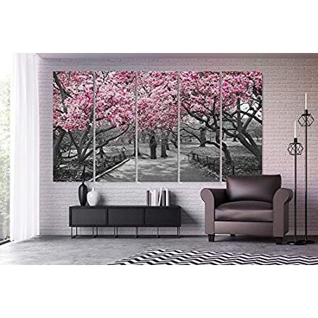 Black  White Wall Art Pink Blossoms Canvas Wall Art (5 Piece Cinema)